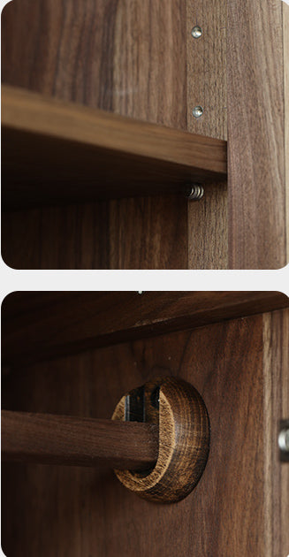 Chic Vintage Walnut Wood Wardrobe with Rattan Door 