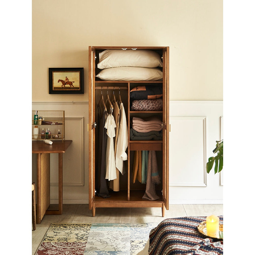 Natural Walnut Wood Wardrobe | Real Solid Wood Wardrobe Closet ...