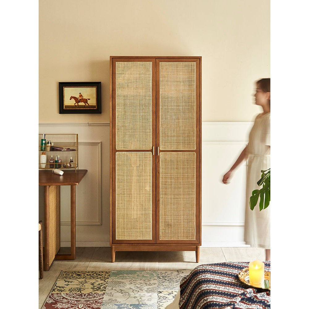 Natural Walnut Wood Wardrobe | Real Solid Wood Wardrobe Closet ...
