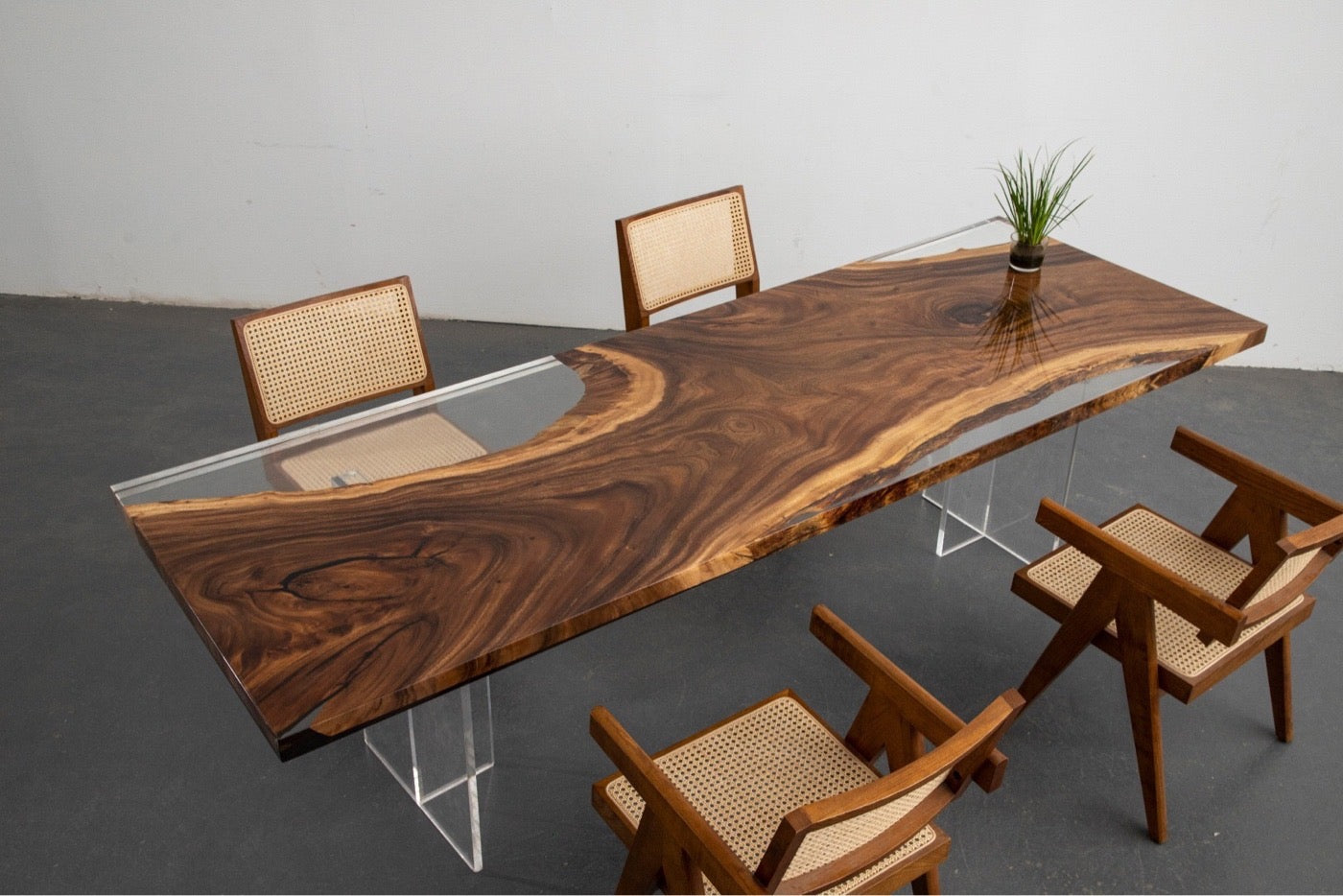 Luxury Custom Epoxy Resin Walnut Dining River Blue Epoxy Table Made To Order - SlabstudioHongKong