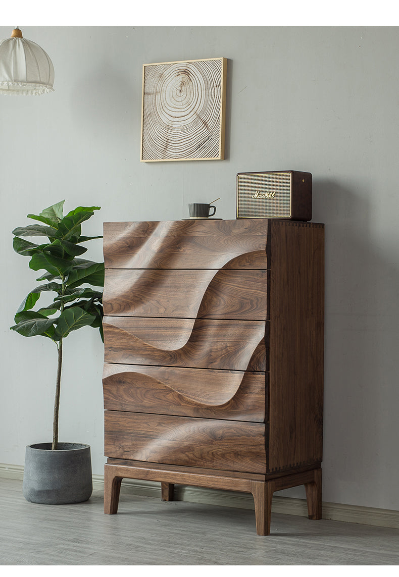 modern solid walnut wave dresser, wave layer wood cabinet