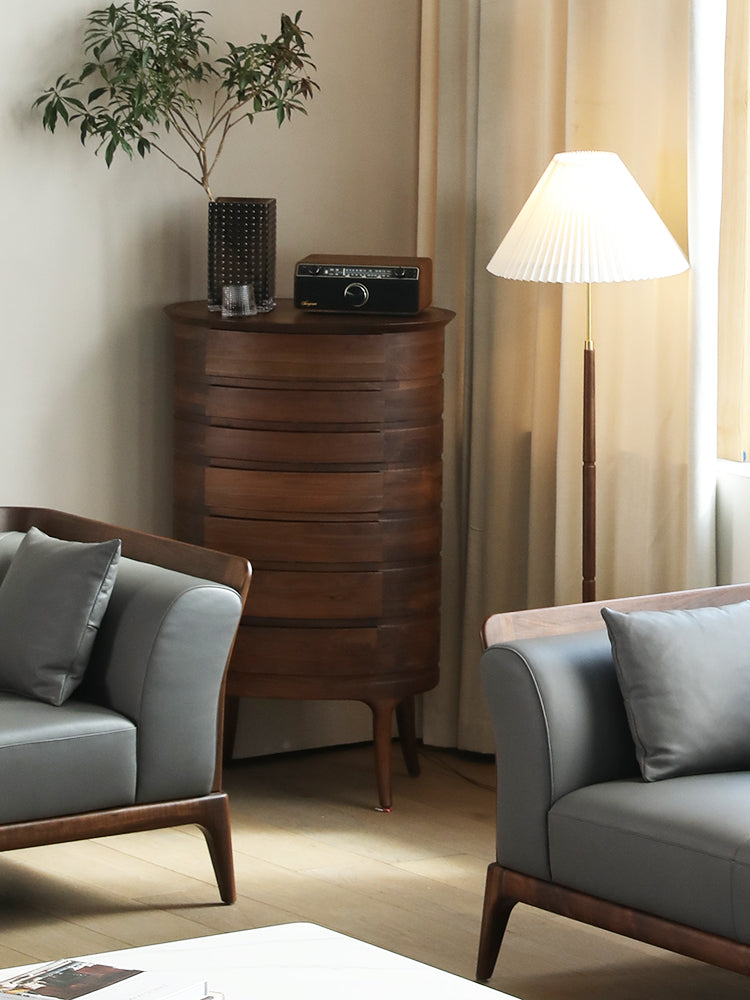 Europe style mid century solid black walnut furniture, round mid century cabinet
