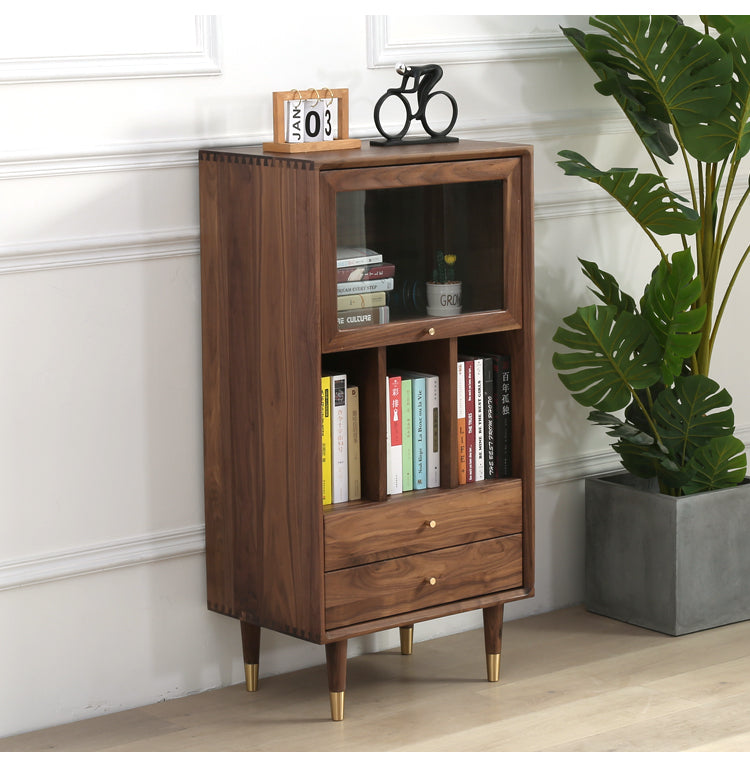armário de livros de nogueira, melhor madeira para armários, armários de bordo natural, armário de madeira recuperada