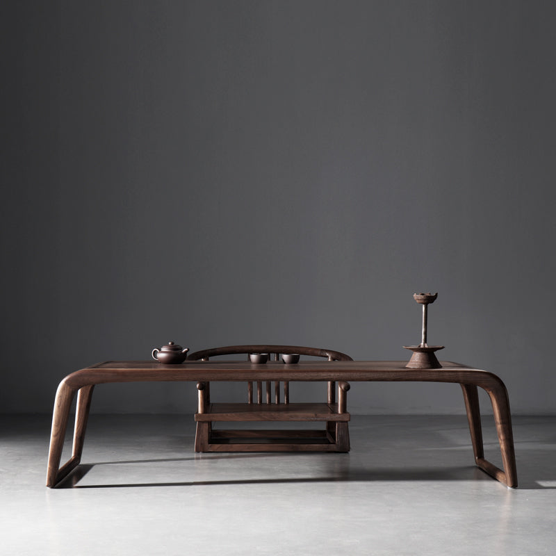 Soffbord i svart valnötsträ i japansk stil, stort soffbord, enkelt rektangulärt soffbord