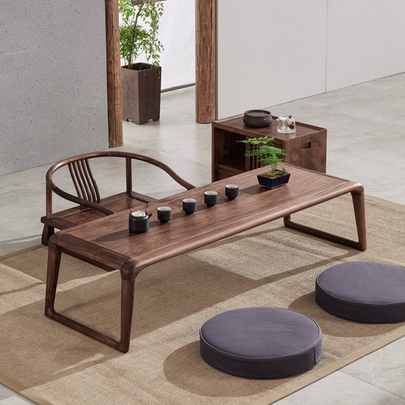 Mesa de centro de madeira de nogueira preta estilo japonês, mesa de centro grande, mesa de centro retangular simples