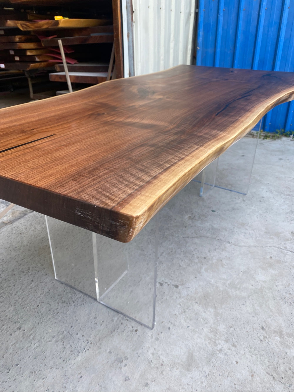 Mesa de madera de losa, mesa de cocina Live Edge, losa de nogal negro