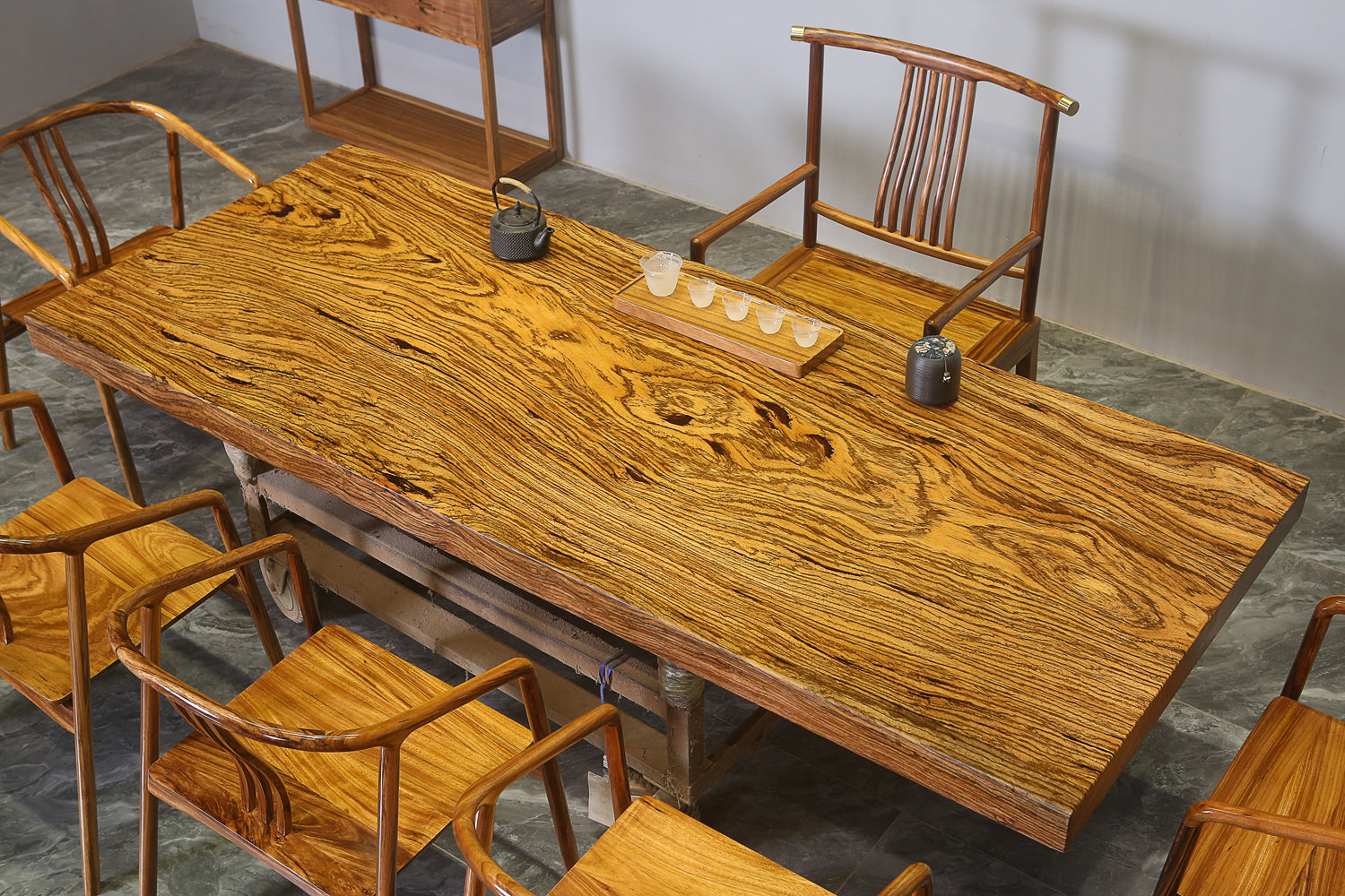 <tc>Zingana wood</tc> mesa, mesa de losa de borde vivo, mesa de comedor de losa, mesa de centro de madera de losa