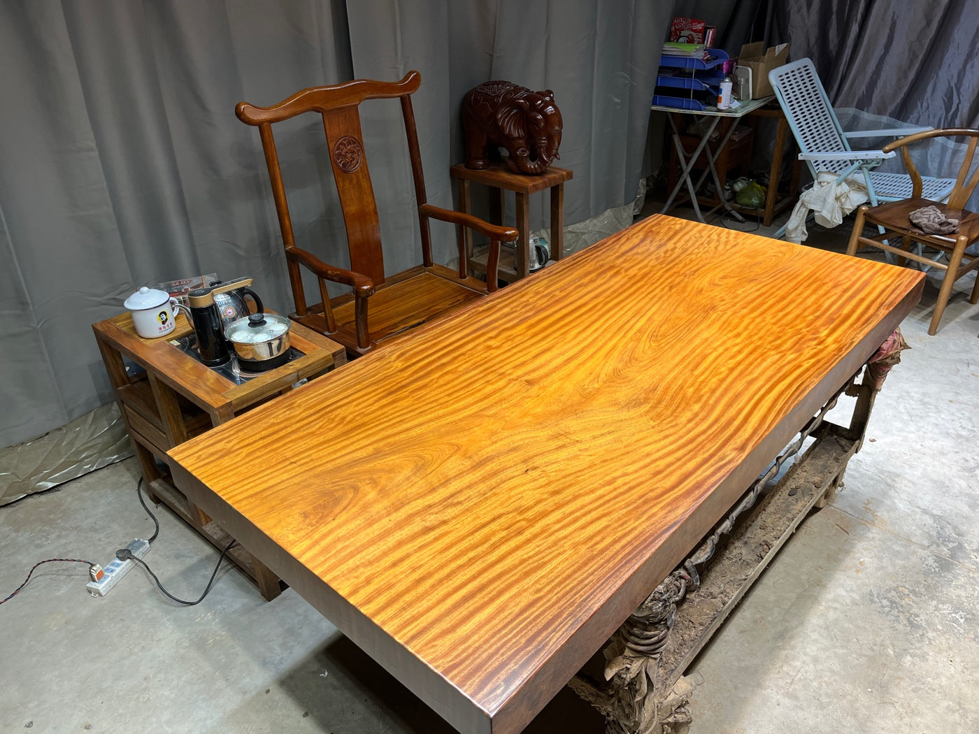 Mesa de centro de losa de madera africana, <tc>Tali wood</tc>mesa de losa, losas de borde vivo para mesas