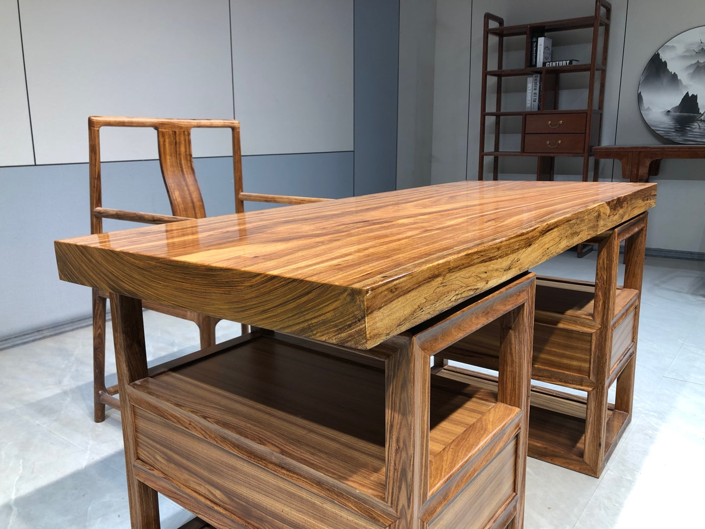 Flat slab, slab table top, dining table, Western Africa wood table