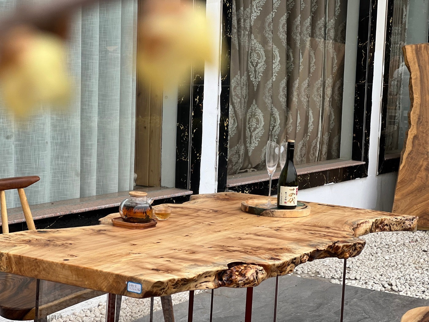Laje de madeira personalizada, mesa de jantar de choupo, mesa de jantar, mesa de jantar Live Edge