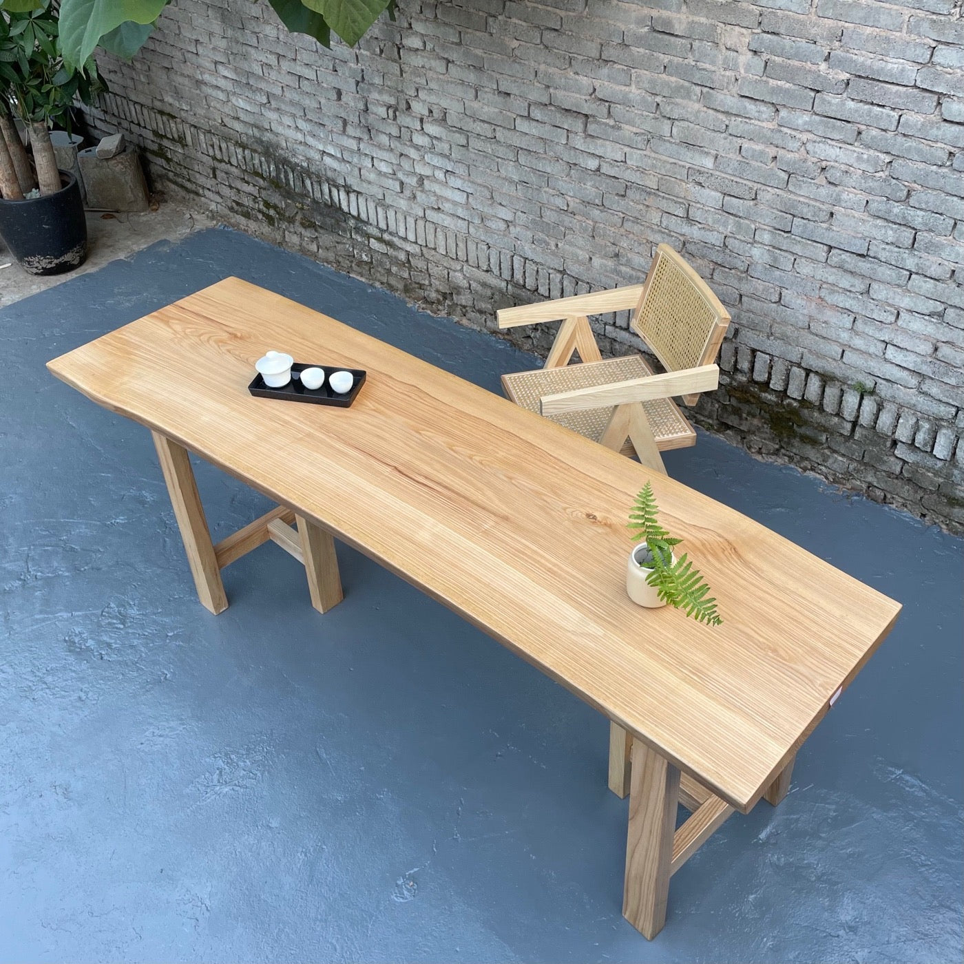 white colour slab, Ash wood light color slab,  Ash wood slab wood dining table