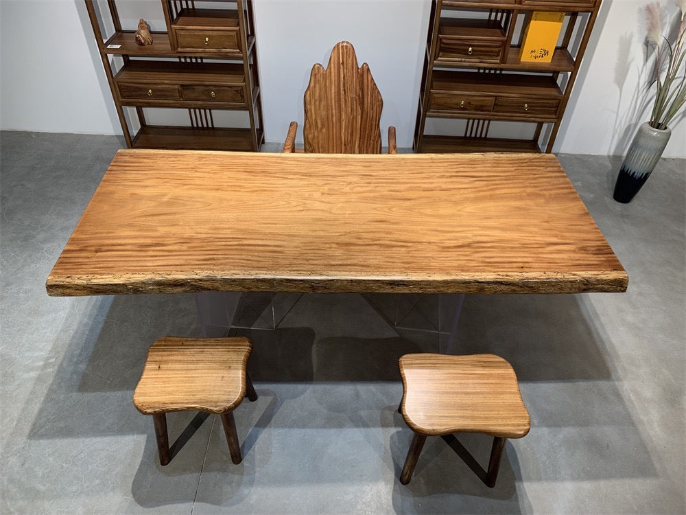 mesa de madera personalizada, mesa de losa de borde vivo <tc>Beli noir wood</tc>, mesa de comedor