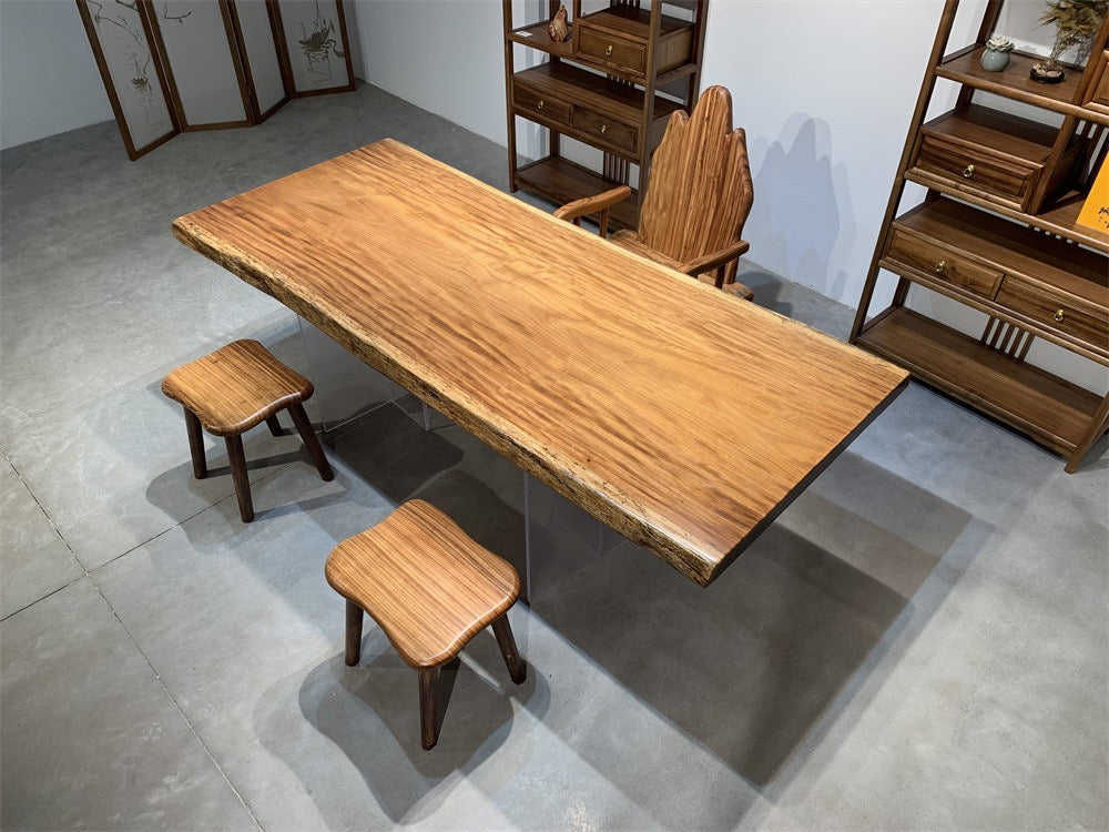 mesa de madera personalizada, mesa de losa de borde vivo <tc>Beli noir wood</tc>, mesa de comedor