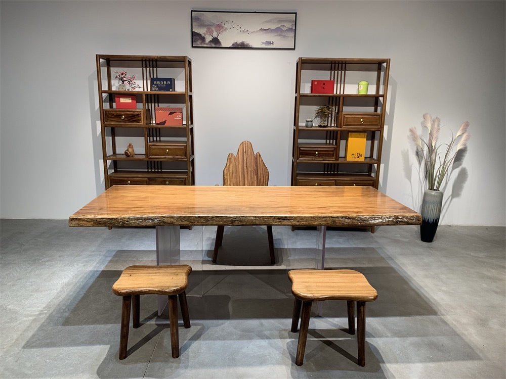 Mesa de madeira personalizada, mesa de laje Living Edge <tc>Beli noir wood</tc>, tampo de mesa de jantar