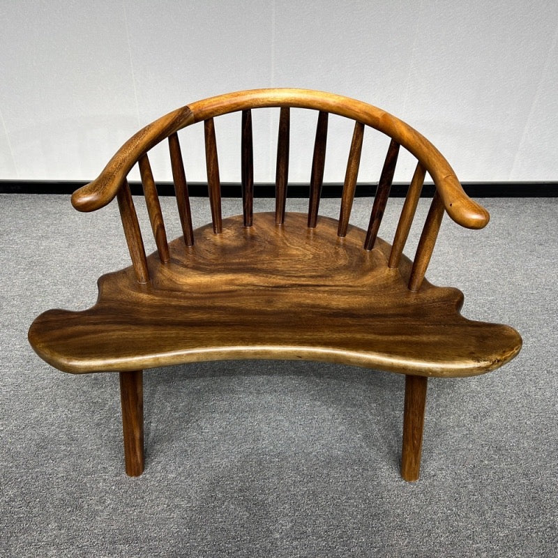 Banco de parque individual, silla de banco de madera para exteriores, silla de playa de madera de nogal, silla