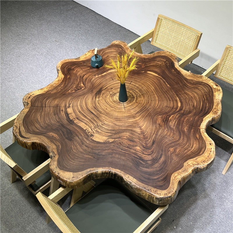 gran mesa redonda de borde vivo, mesa redonda de borde vivo, mesa de centro de mediados de siglo