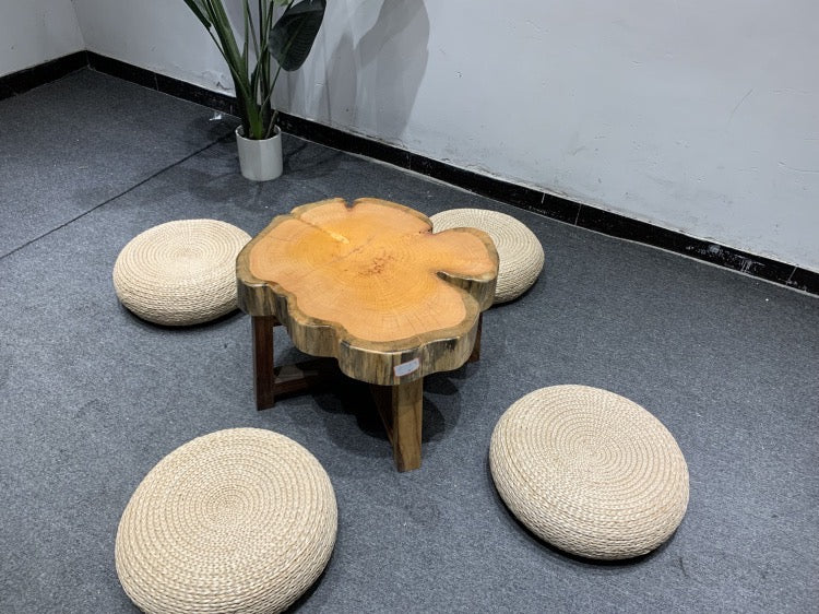 Table extérieure de forme aléatoire de chaise de banc de bras en bois épais, banc en bois