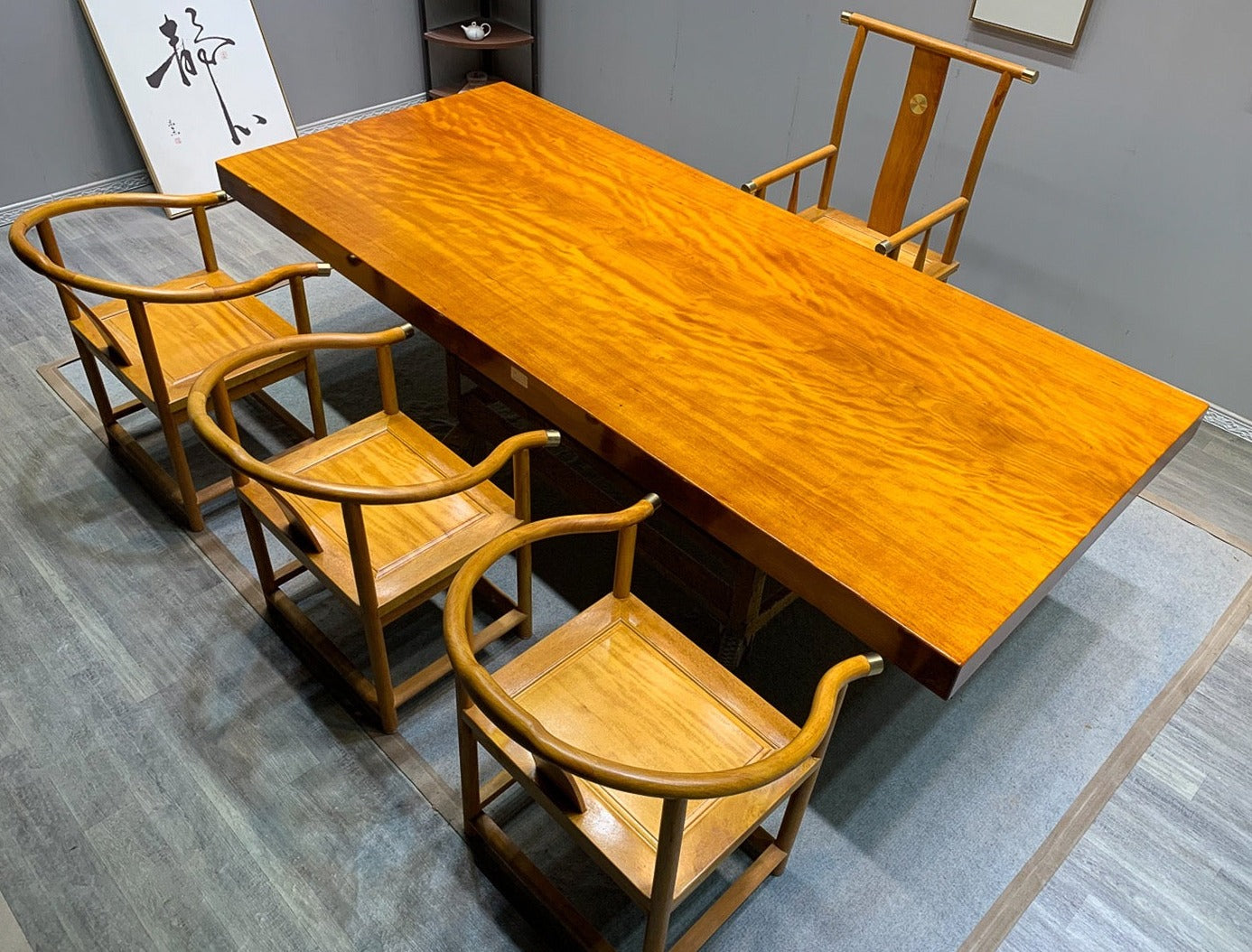 Japanese &  Jarrah slab table, Wooden slab kitchen table