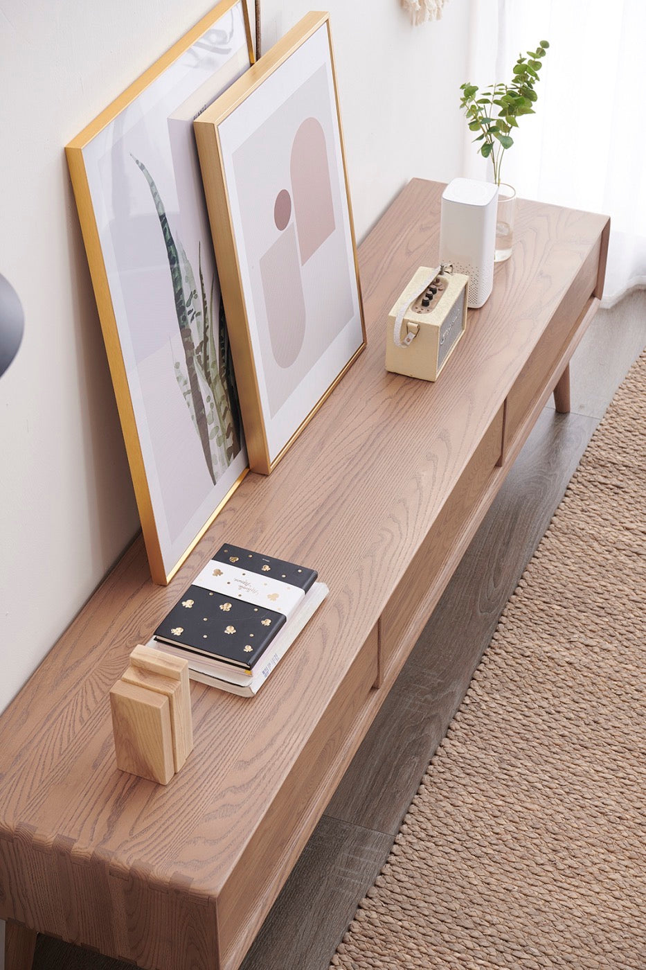 Meuble multimédia en bois de frêne blanc, support pour tourne-disque, meuble TV, console multimédia