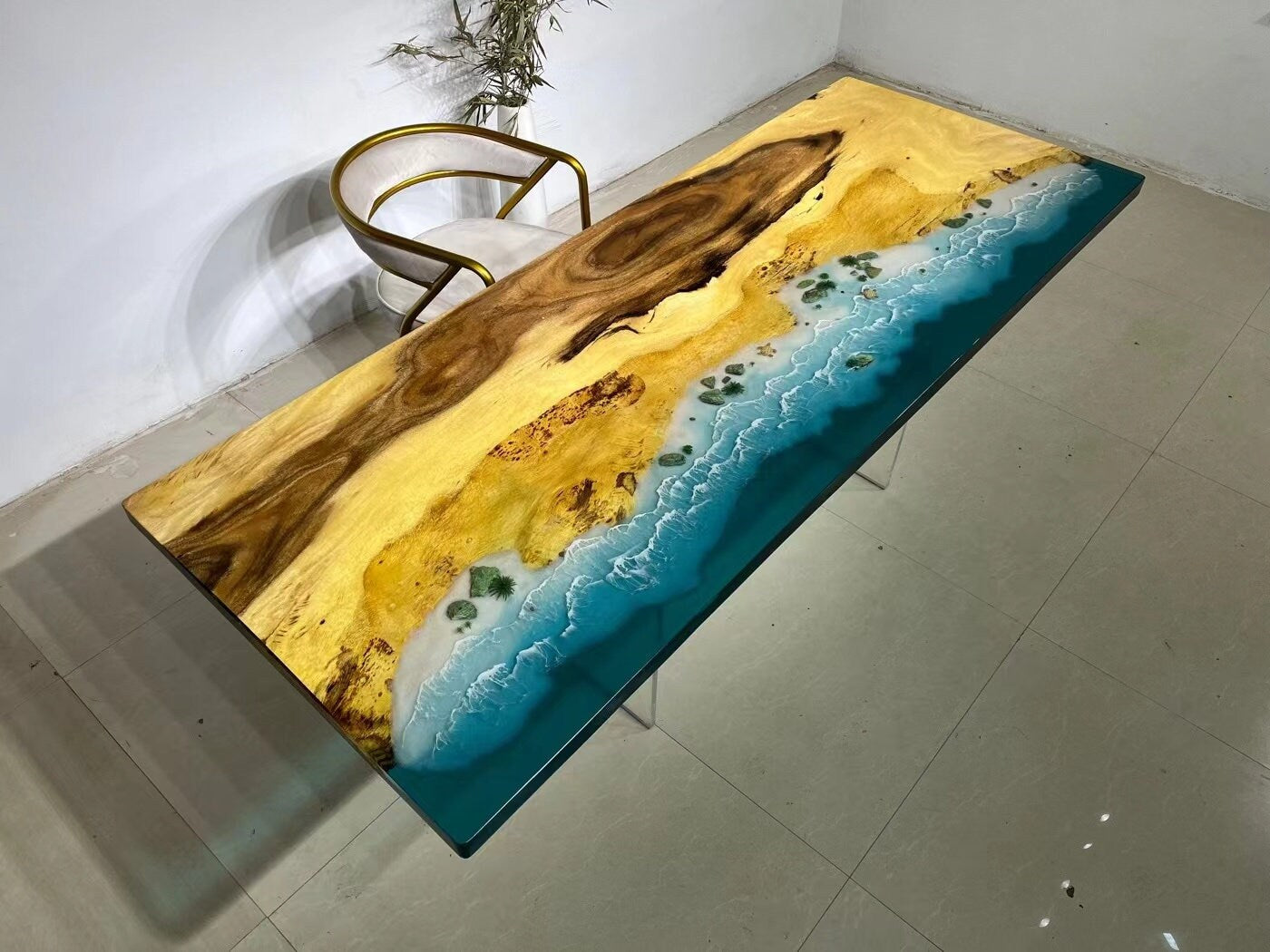 neuer Blue Sea River moderner Blue Ocean Esszimmermöbel Holz Walnuss Epoxidharz Tisch
