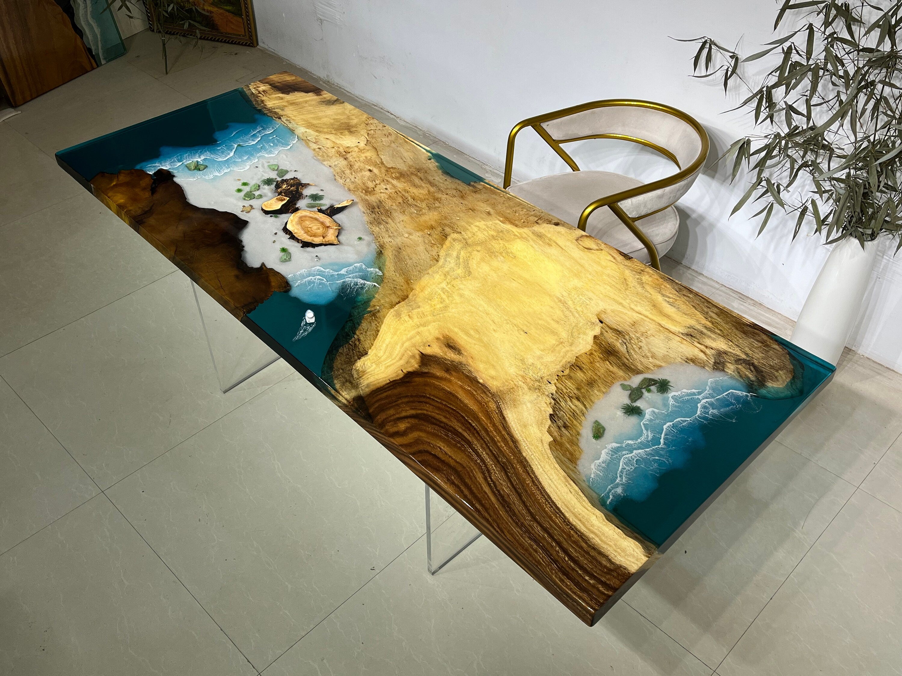 Brown Epoxy Resin Coffee Table, Walnut Wood Luxury Furniture,epoxy resin table