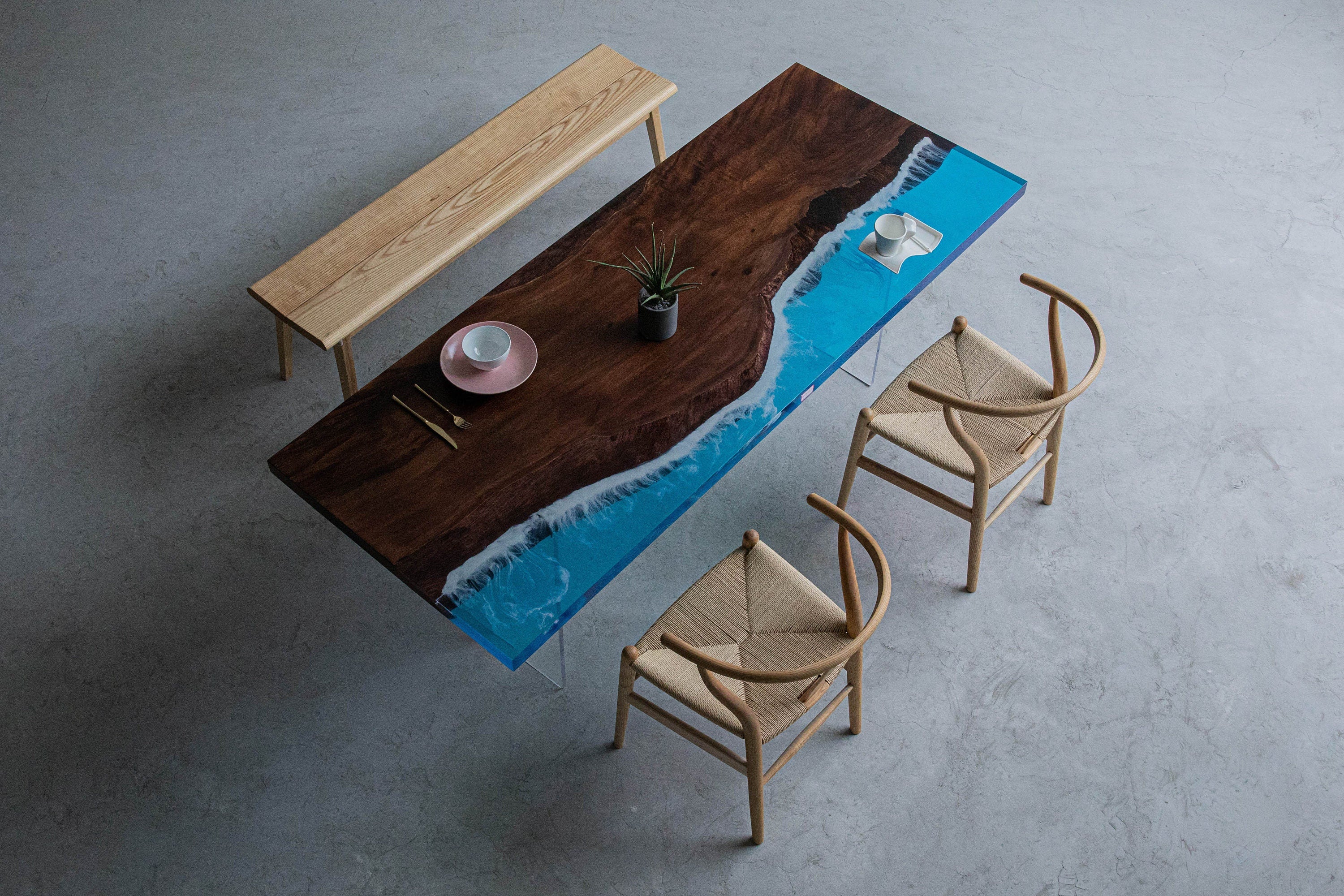 blue river epoxy table,blue color epoxy table,river table.