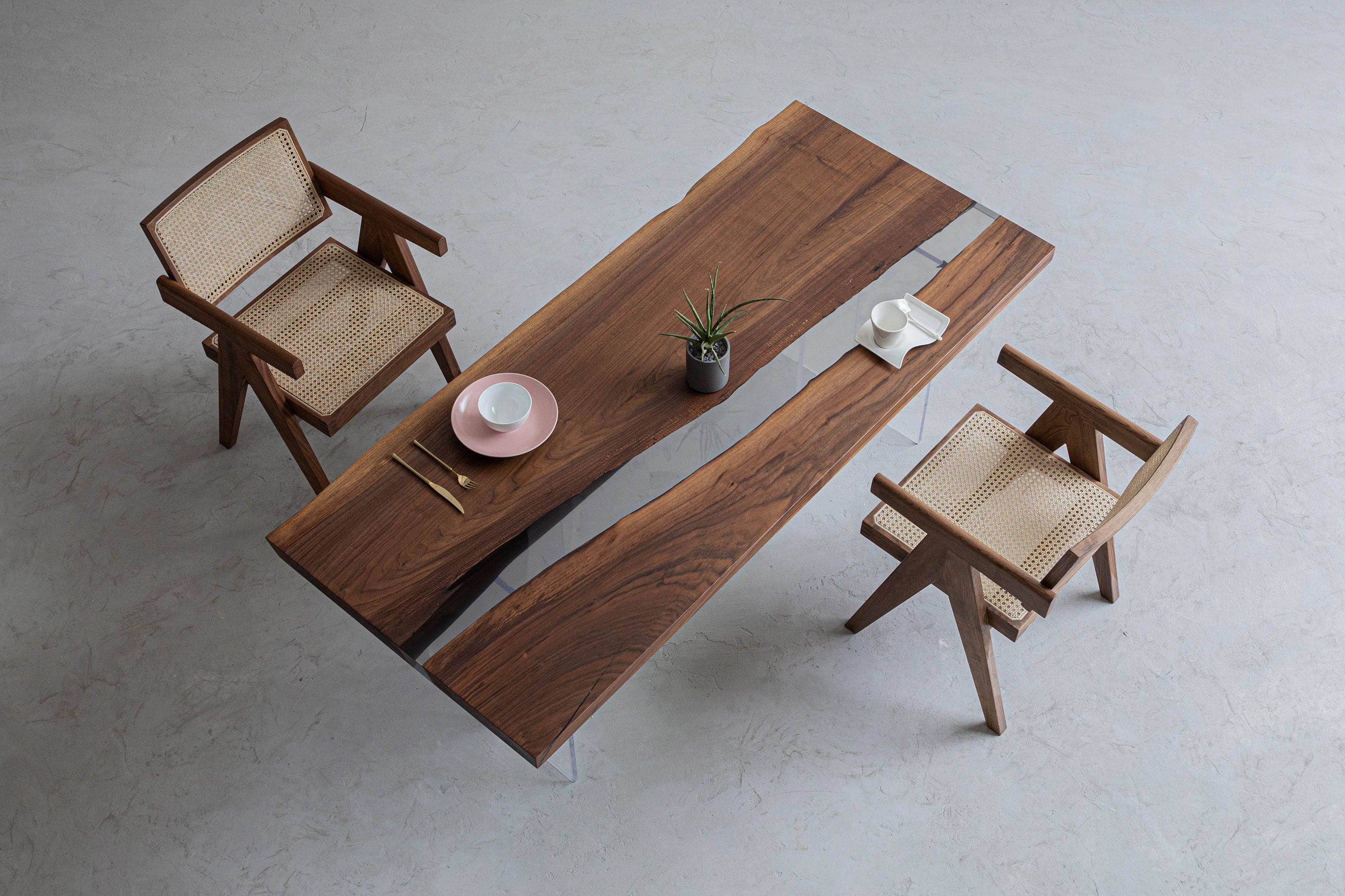 Mesa epóxi artesanal, borda vívida para móveis transparentes, mesa especial de resina de madeira epóxi