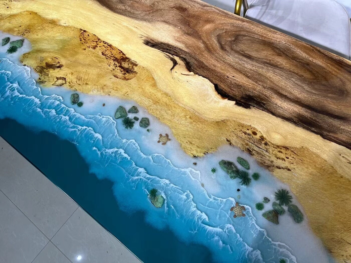 Nouveau bleu mer rivière moderne bleu océan salle à manger meubles bois noyer résine époxy table