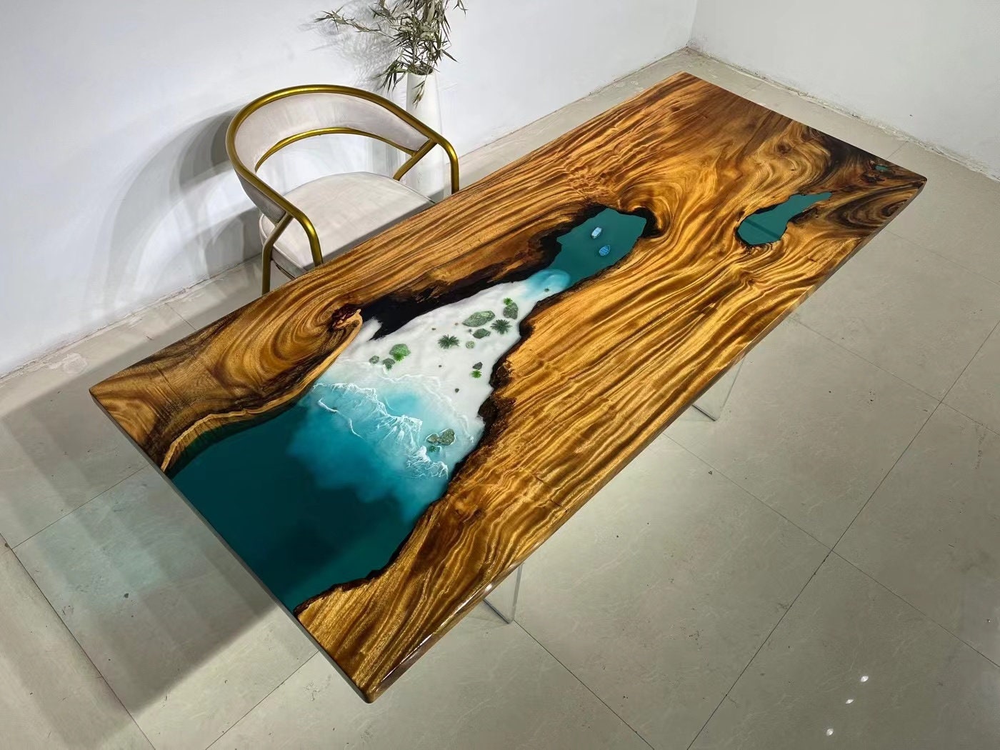 Dining Table Epoxy Desk Coffee Table Luxury River Clear Epoxy wooden Table