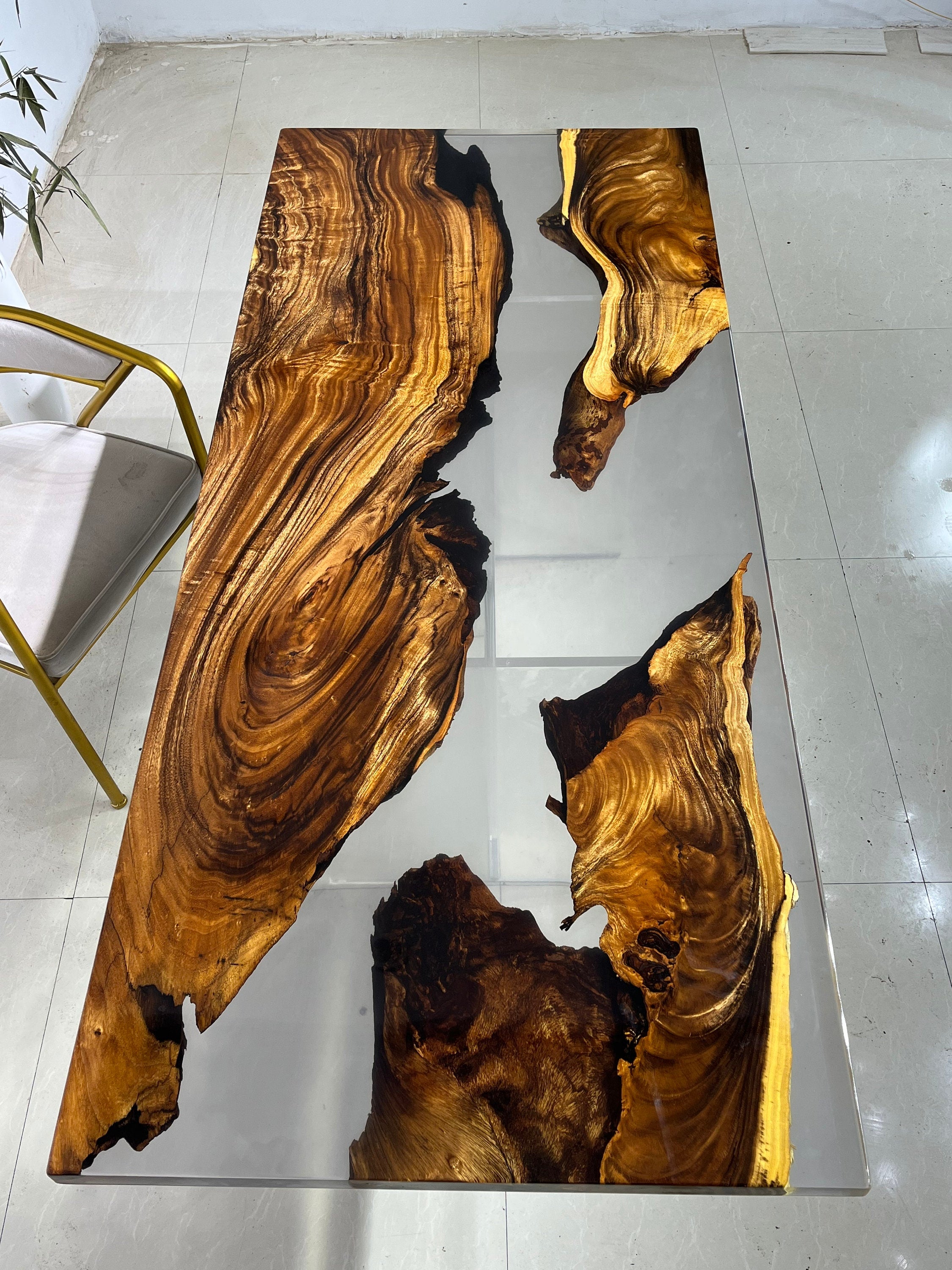 Transparent Epoxy Dining Table - Walnut Resin Table - Special Order Walnut Epoxy Table