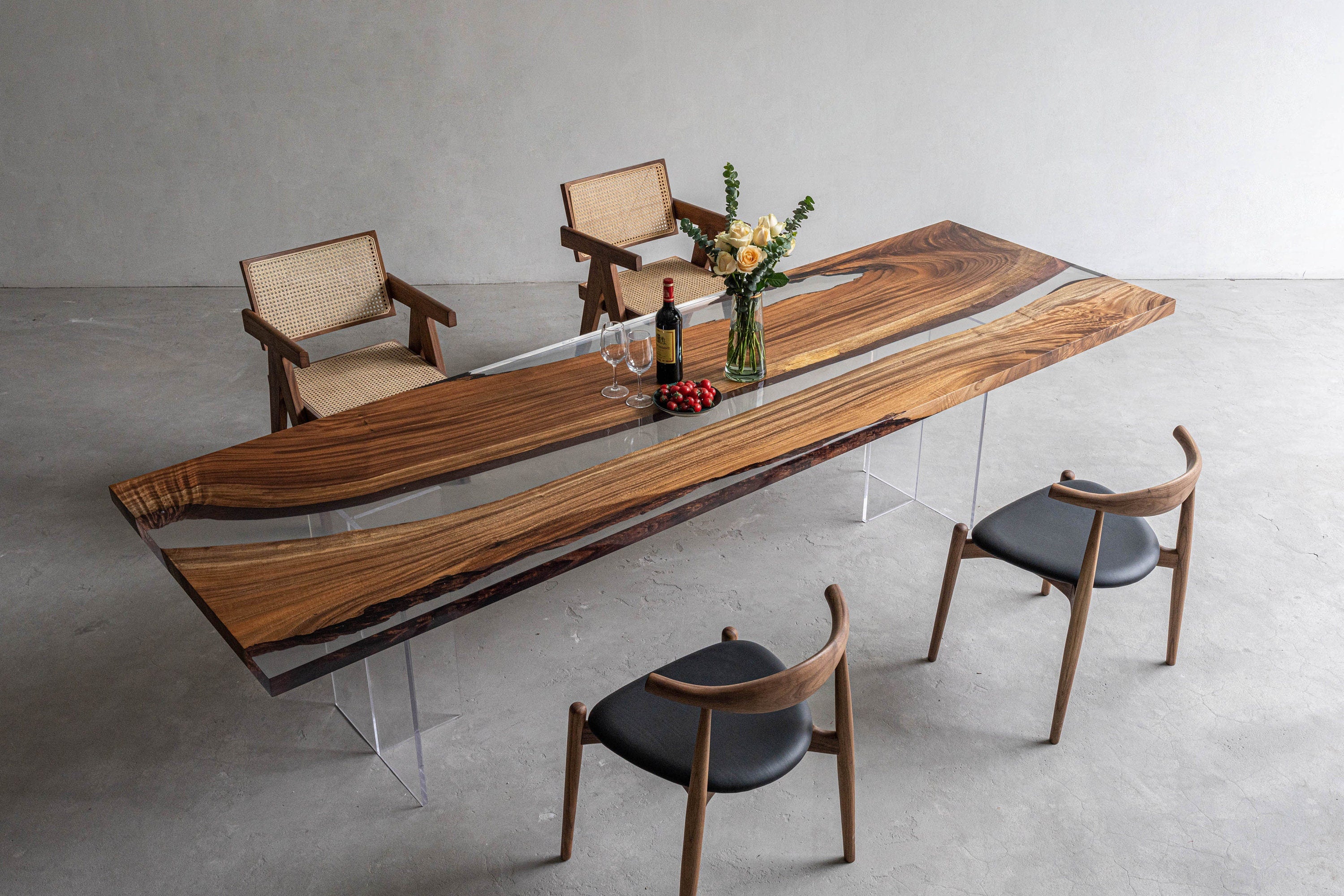 طاولة طعام مكتب إيبوكسي، طاولة قهوة، طاولة خشبية فاخرة من خشب إيبوكسي شفاف
