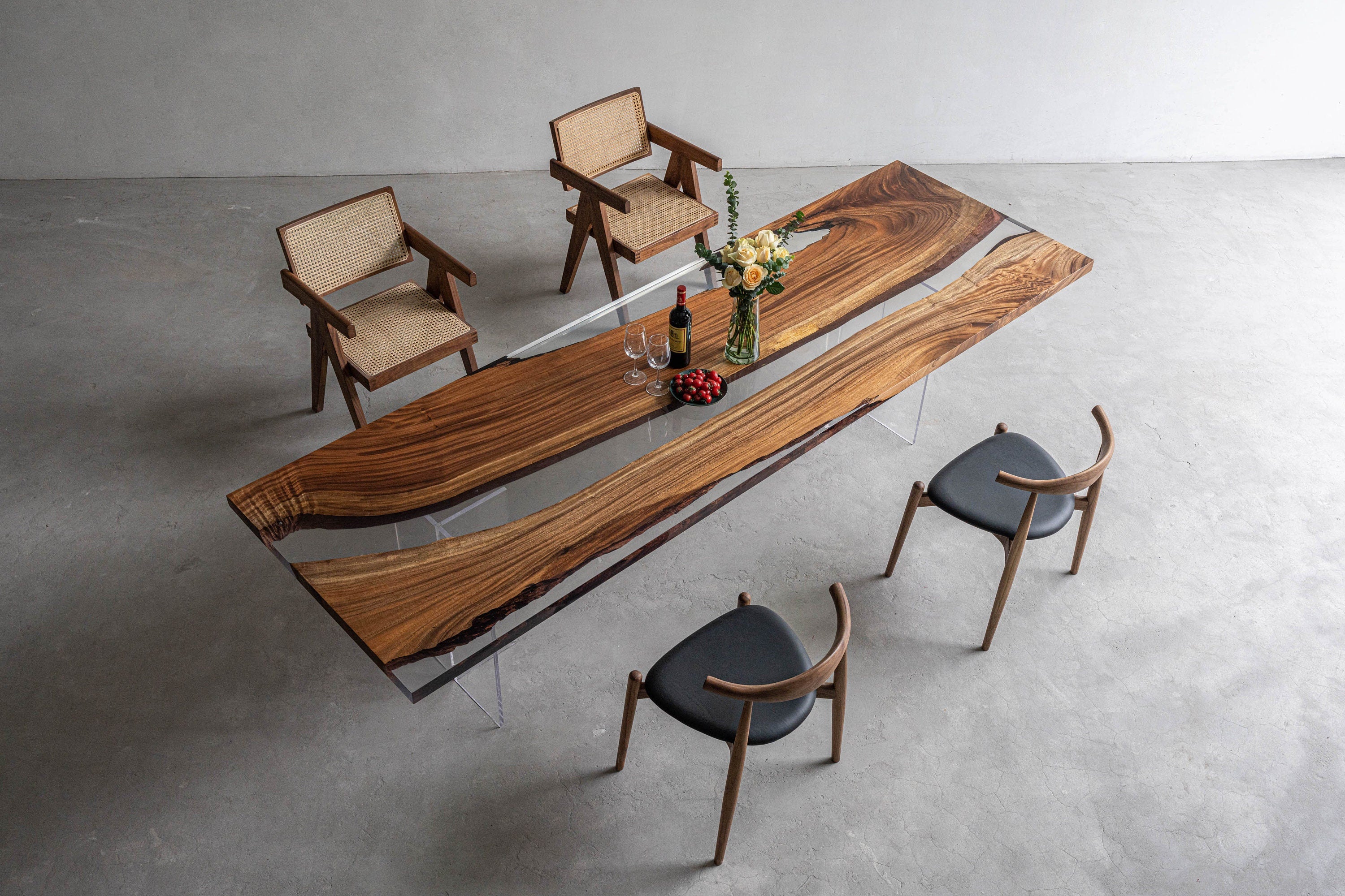 Tavolo da pranzo, scrivania in resina epossidica, tavolino da caffè, tavolo in legno epossidico trasparente River di lusso