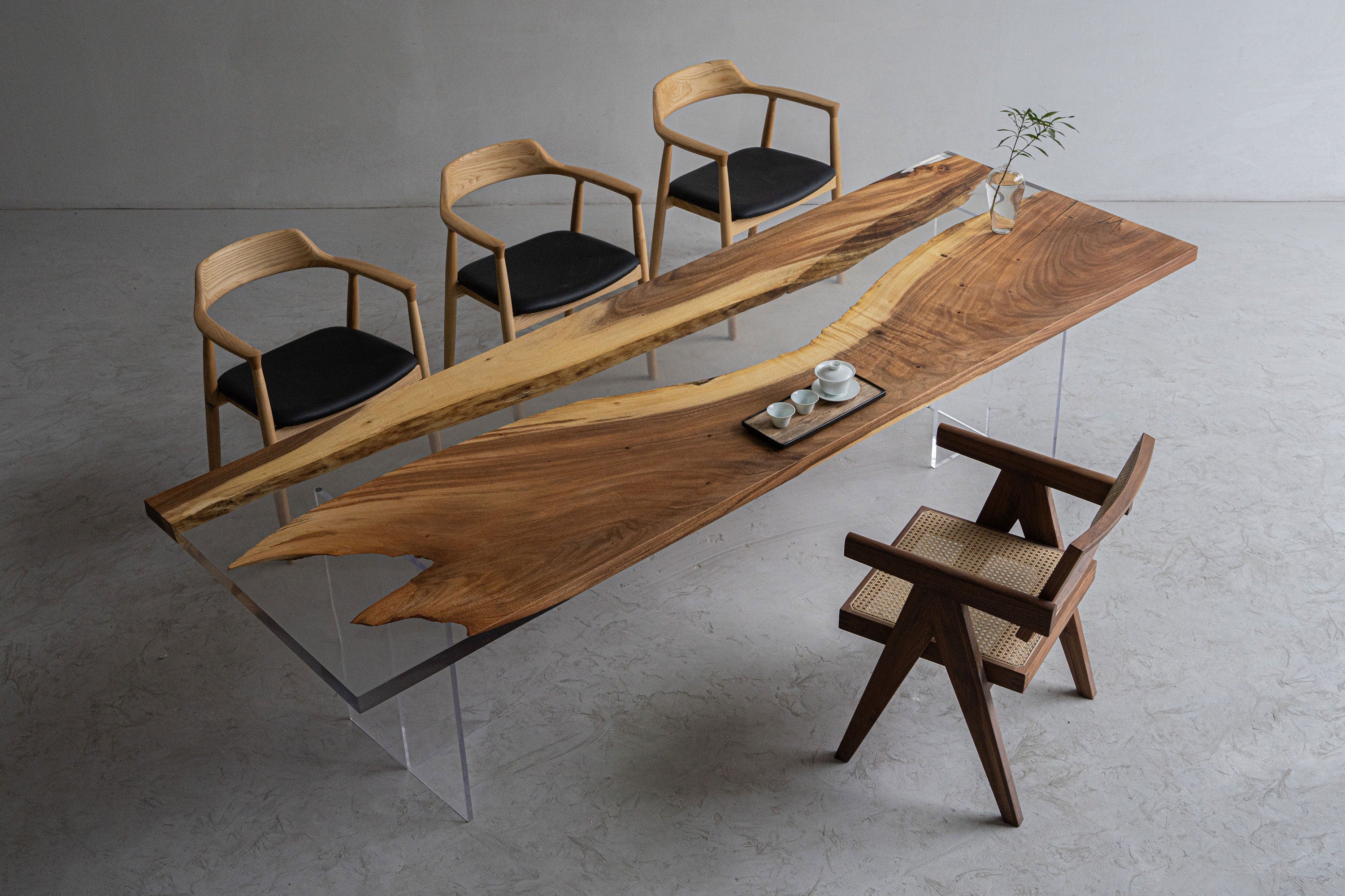 Walnut Wood with Blue Epoxy Resin,not,Olive table, custom design - SlabstudioHongKong