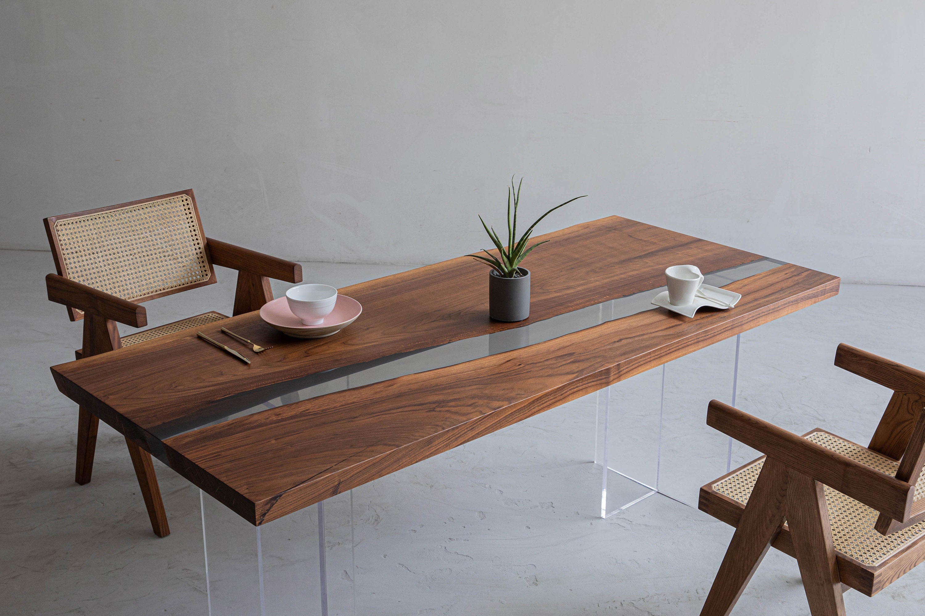 Mesa epoxi hecha a mano, Muebles transparentes Vivid Edge, Mesa especial de resina de madera epoxi