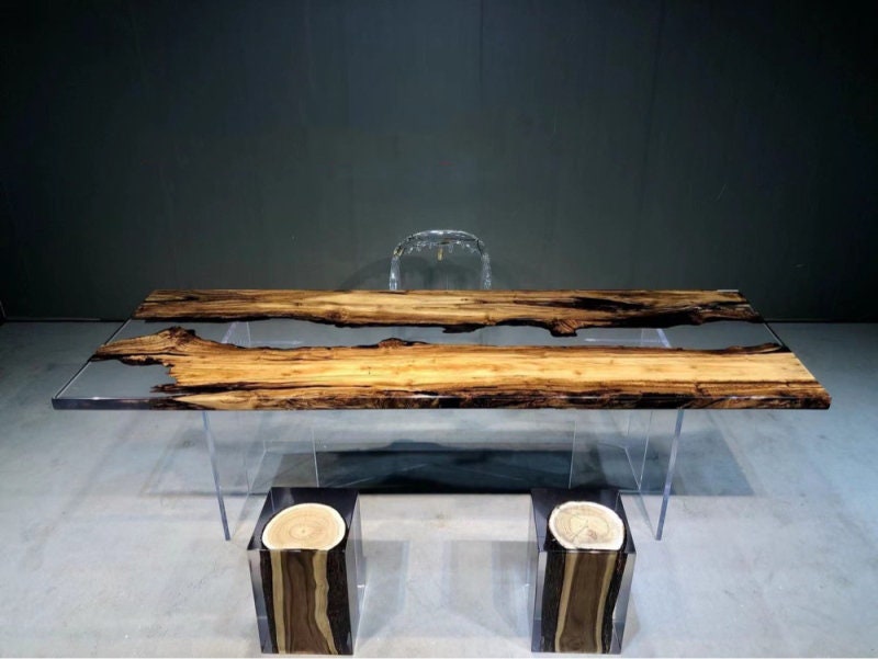 Mesa epoxi de diseño único, mesa de madera, mesa de comedor