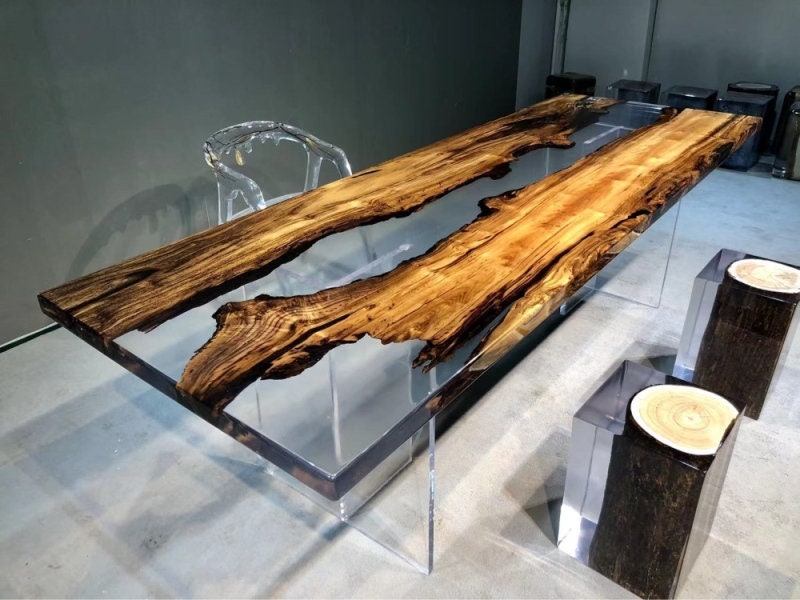 Mesa epoxi de diseño único, mesa de madera, mesa de comedor