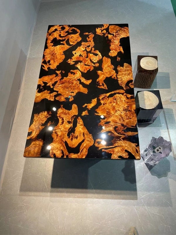 geometry brown Epoxy Resin Coffee Table, Wood Luxury Furniture Gift, Camphor Wood