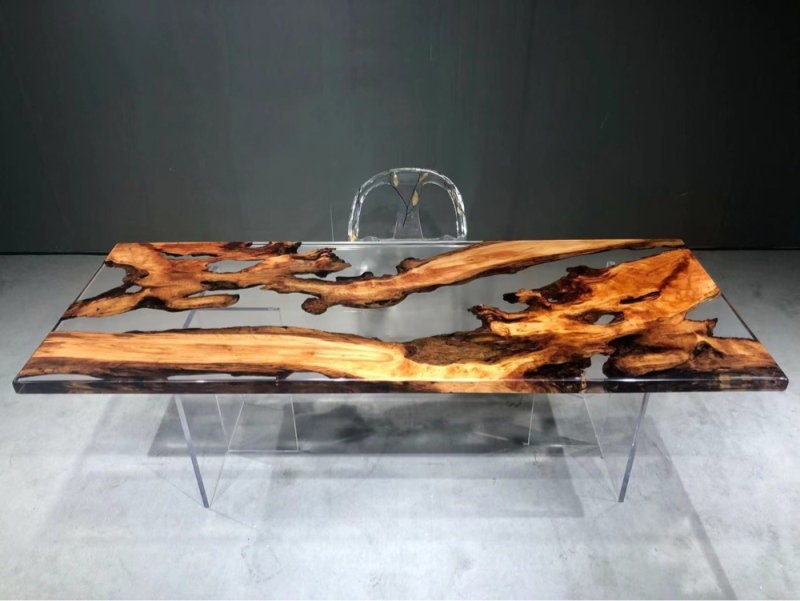 Kamfer med sort epoxyharpiks, konsolbord, uregelmæssig form epoxyharpiksbord