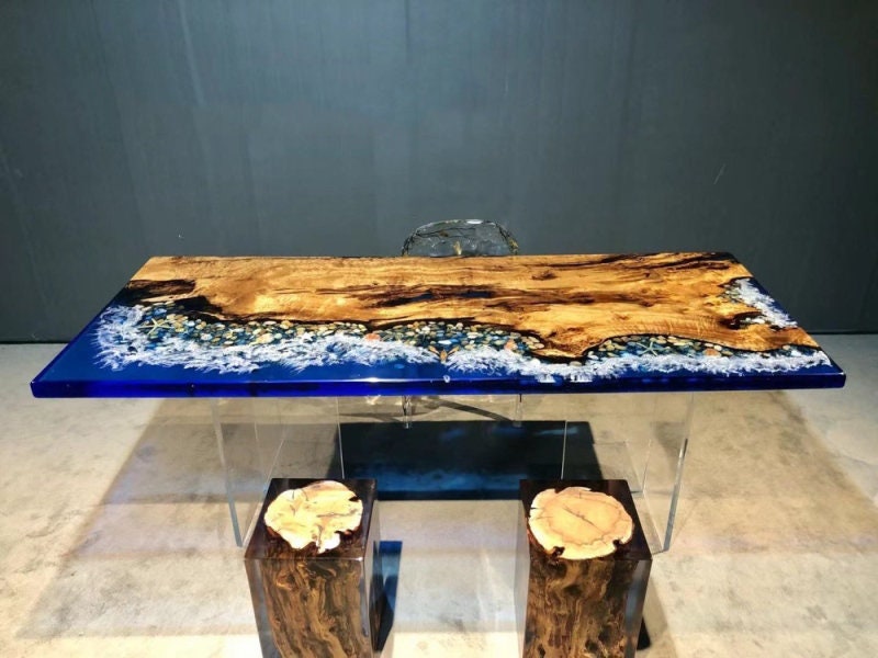 Unique River Epoxy, Resin Solid camphor wood, Cafeteria Decors Made To Order