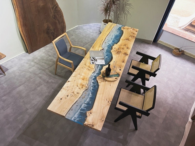 Blue Resin River Table, Custom Handmade Epoxy Table