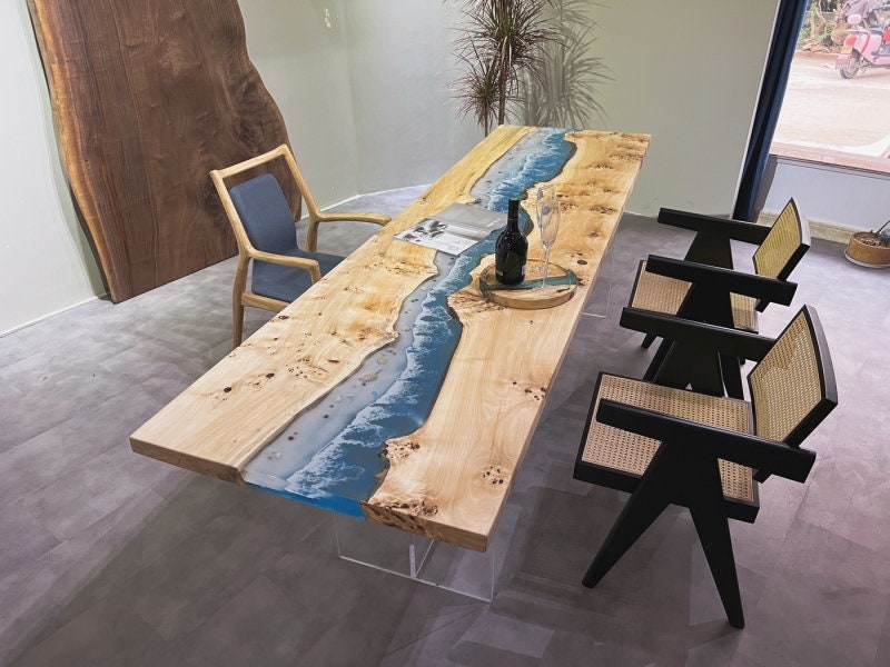 Blue Resin River Table, Benotzerdefinéiert Handgemaach Epoxy Table