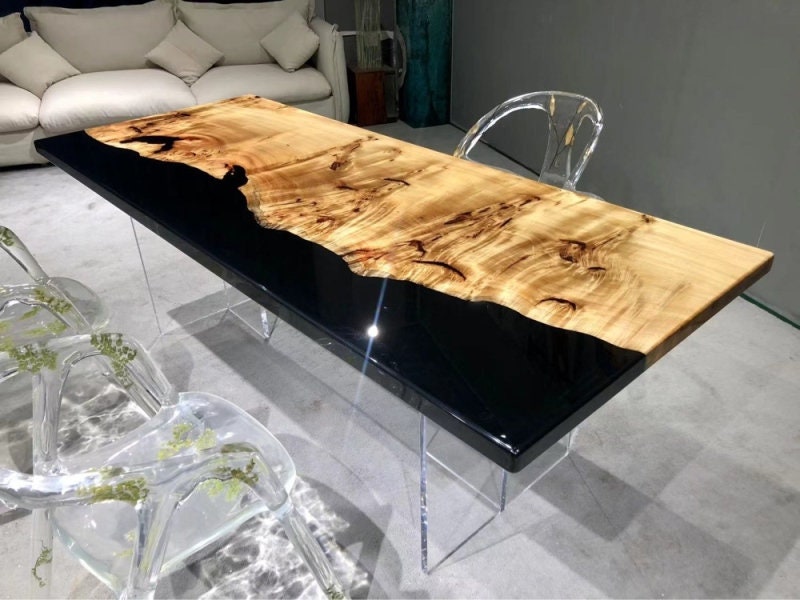 Black Faarf River Table, Epoxy Resin Table, Black Resin River Table