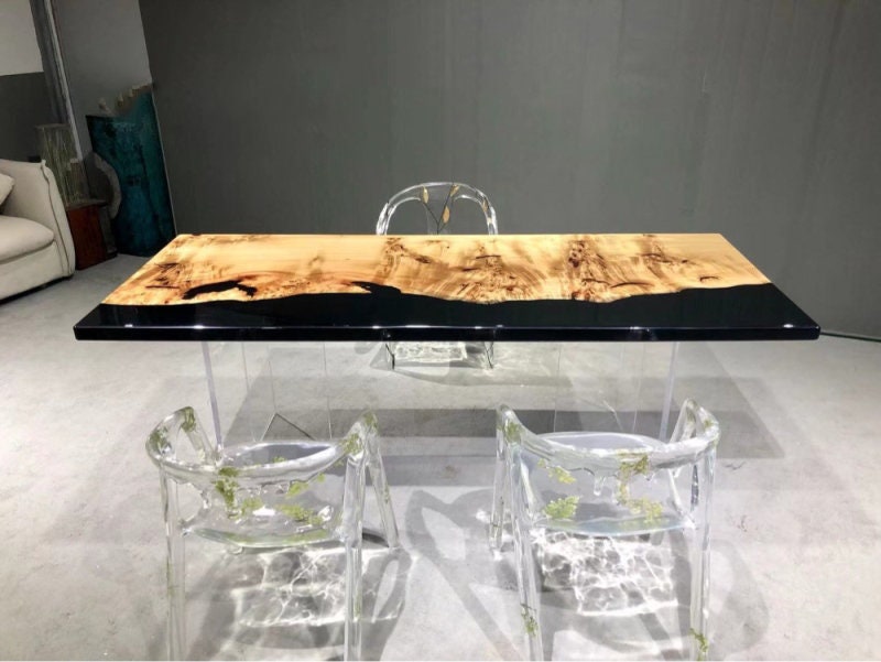 طاولة نهر باللون الأسود، طاولة راتنجات الإيبوكسي، طاولة نهر راتنج أسود