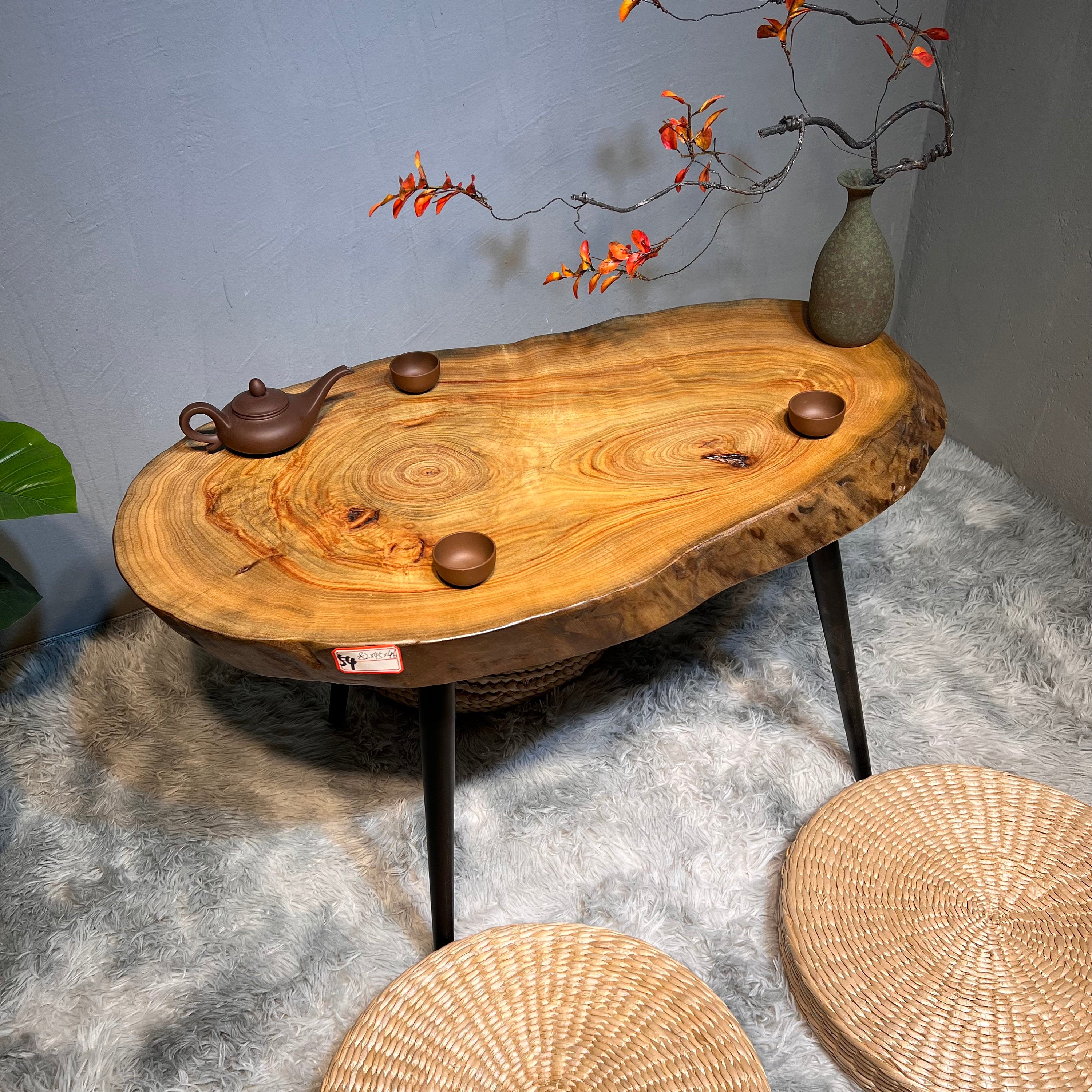 Table basse rustique, table basse ovale, table d'extrémité en rondins, table en rondins, table en bois