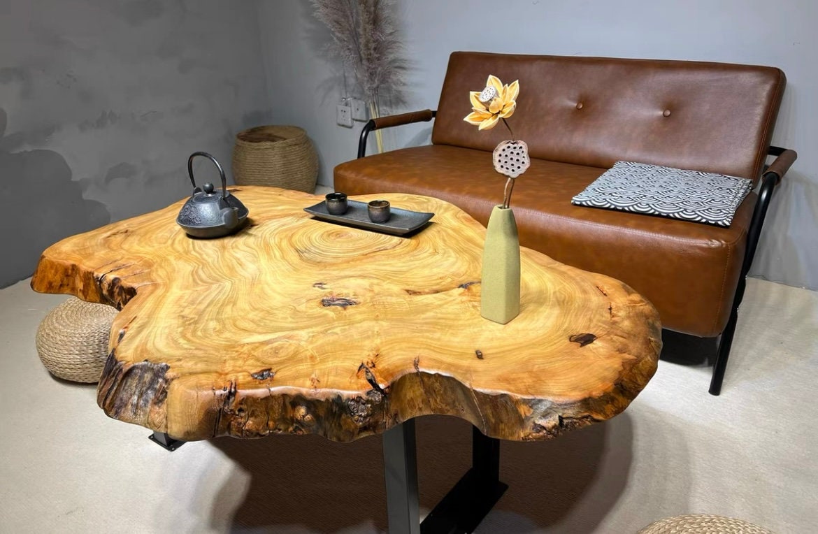 mesa auxiliar de tocón de árbol, mesa de madera de borde vivo, mesa de centro de madera de raíz, mesa de centro de losa, mesa de centro de araña