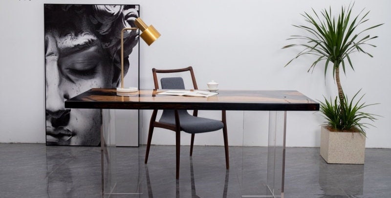 Mariposa de río negra de resina epoxi personalizada, mesa de comedor de bar, mesa de centro