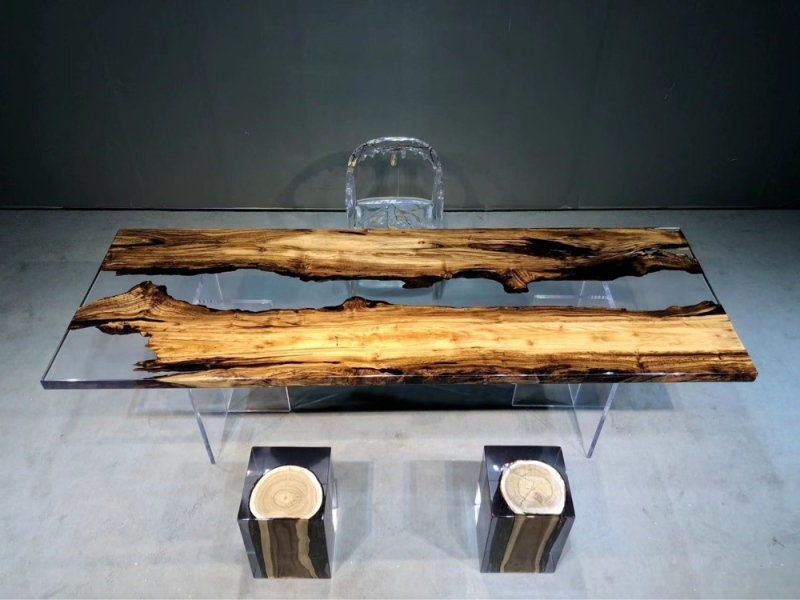 طاولة إيبوكسي بتصميم فريد، طاولة خشبية، طاولة طعام