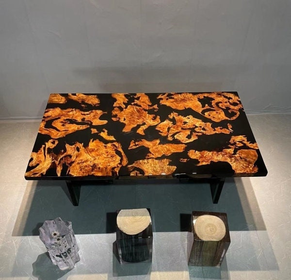 Mesa de centro de resina epoxi marrón geometría, regalo de muebles de lujo de madera, madera de alcanfor