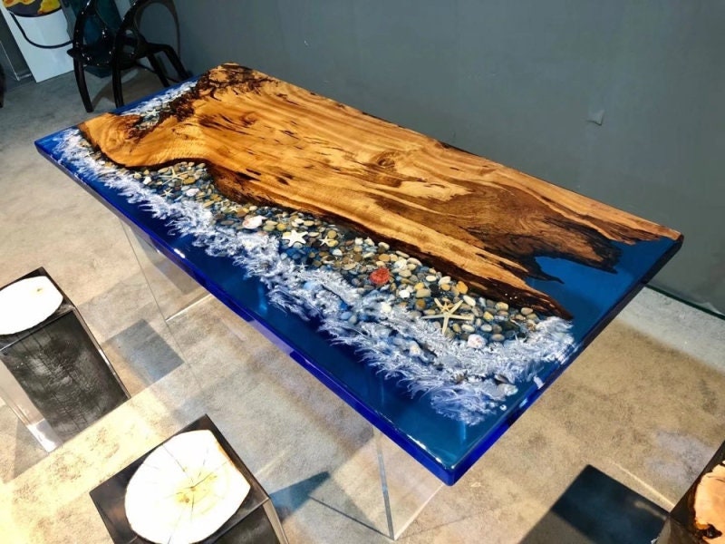 Époxy de rivière unique, bois de camphre massif en résine, décors de cafétéria fabriqués sur commande