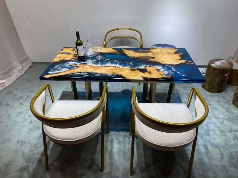Mesa epoxi de madera maciza de alcanfor, mesa de tamaño personalizado, mesa de comedor